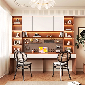 Modern Middle Ancient Desk Computer Desk Adult Desk Bookcase Decorations Rattan Chair 3d model