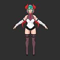 Anime Fantasy Character With Red Horns Green Hair And White Black Outfit Design