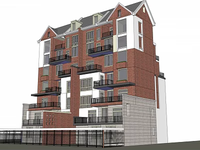 Modern Red Brick Apartment Building With Multiple Balconies And Windows 3d model