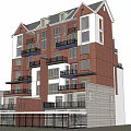 Modern Red Brick Apartment Building With Multiple Balconies And Windows