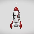 Vintage Rocket Model With White Body Red Accents Black Star And Round Windows