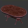 Red Oval Dining Table With Geometric Pattern Top And Carved Legs 3d model