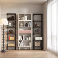 Three Modern White and Dark Display Cabinets with Books Vases And Decor in Living Room