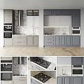 Modern Kitchen With Stylish Gray And White Cabinets Featuring Marble Countertops And Built In Appliances