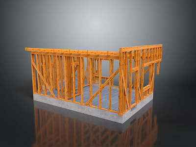 Building Construction Wooden Frame Structure With Concrete Foundation And Floor 3d model