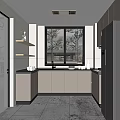 Modern Kitchen Interior With White Cabinets Black Countertops And Window Blinds 3d model
