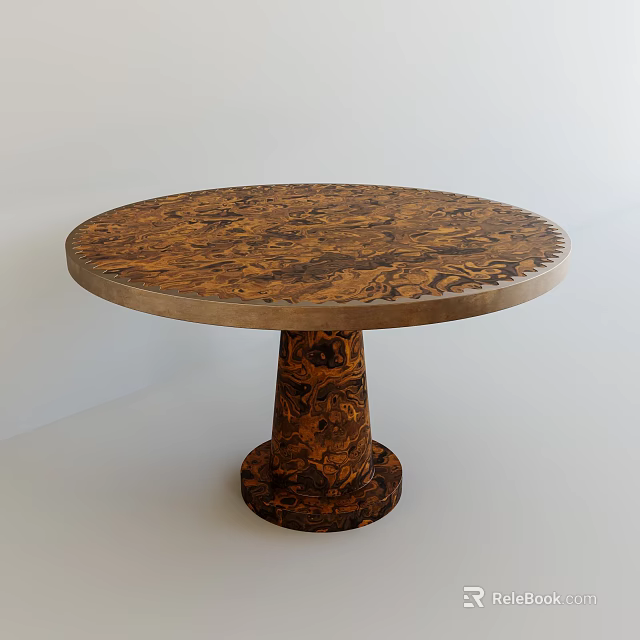 Round Wooden Dining Table With Pedestal Base And Decorative Pattern 3d model