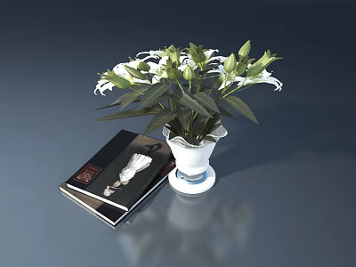 Intricate Lattice Window Design With White Flowers In Vase And Black Book 3d model Intricate Lattice Window Design With White Flowers In Vase And Black Book 3d model