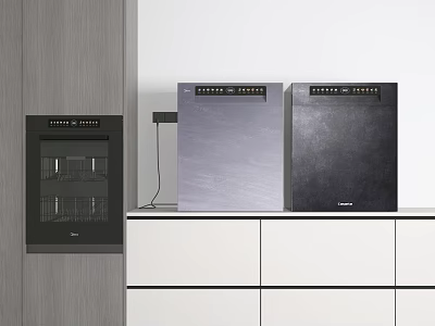 Modern Kitchen Appliances In Black And Silver On White Cabinet Countertop 3d model