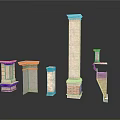 Varied Classical Stone Architectural Columns And Decorative Elements On White Background