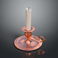 White Candle Placed On Copper Candlestick Holder With Base And Handle