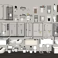 Modern Bathroom Accessories Assortment With Sinks Toilets Towel Racks Cabinets Mirrors And Shelves