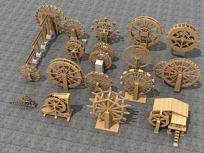 Wooden Water Wheel Garden Ornaments with Various Styles and Decorative Designs 3d model