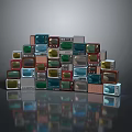 Various Colors Different Styles TVs Stacked in Pyramid Shape With Gray Background and Reflections