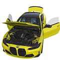 Yellow Sports Car With Open Hood And Doors Showcasing Engine Bay