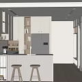 Modern Kitchen Interior Design With White Cabinets Island Counter Coffee Maker And Stools 3d model