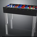 Modern Foosball Table With Green Playing Field Blue Red Players White Frame And Silver Legs