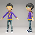 3D Game Movie Character Boy in Purple Hoodie Yellow Design Blue Jeans Yellow Glasses