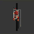 Industrial Equipment Structure Featuring Red Yellow Components And Black Pillar With Pipes