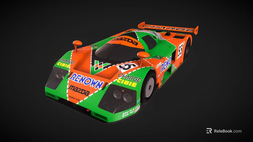 Green And Orange Race Car With Renault Repsol Logos And Number 55 3d model 