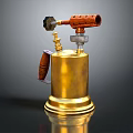Golden Brass Blowtorch With Orange Nozzle Brown Handle And Metal Base Design