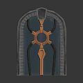 Arched Furniture Panel With Gray Textured Frame And Orange Geometric Design