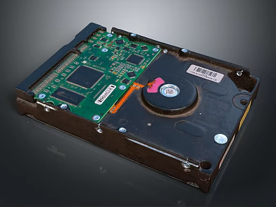 Internal Hard Disk Drive With Green Circuit Board Black Platter Label And Computer Storage 3d model