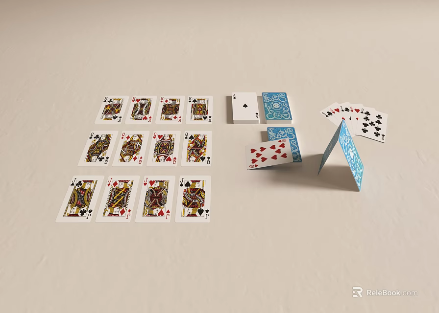 Multiple Playing Cards Featuring Kings Arranged On White Background With Folded Display Setup 3d model 