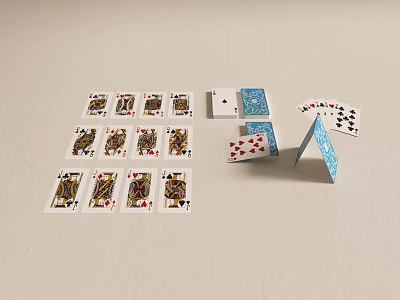 Multiple Playing Cards Featuring Kings Arranged On White Background With Folded Display Setup 3d model