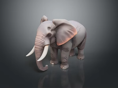 Realistic 3D Model Elephant with Long Tusks Big Ears and Gray Skin on Dark Background 3d model