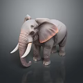 Realistic 3D Model Elephant with Long Tusks Big Ears and Gray Skin on Dark Background