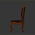 Elegant Classic Wooden Chair With Ornate Carved Backrest And Leather Seat
