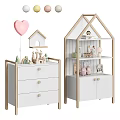 Light Wood Entryway Cabinet And Side Cabinet With Beige Drawers Shelves Toys And Photo Frames