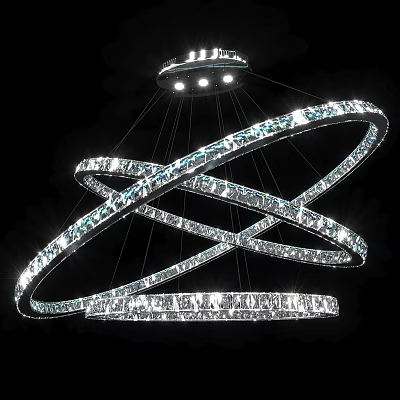 Modern Crystal Chandelier with Circular Rings Embedded Crystals and Bright Illumination for Elegant Interior Spaces 3d model