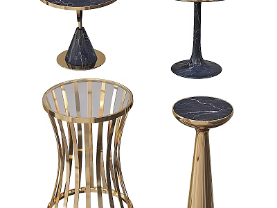 Stylish Dining Tables With Golden Metal Frames And Black Marble Tabletops 3d model