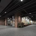 Museum Exhibition Hall Interior With White Reclining Sculpture Colorful Wall Paintings Industrial Ceiling And Lighting