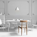 Nordic Dining Table and Chair Combination Solid Wood Dining Table and Chair Side Cabinet Combination 3d model