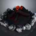 Green Plants Surrounding Burning Campfire With Gray Stones And Red Flames