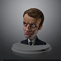 3D Cartoon Character Bust With Suited Tie And White Pedestal Base