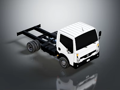 White Truck Chassis with Cab Frame and Wheels on Gray Background 3d model