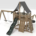 Outdoor Wooden Playground Equipment With Slide Swing Climbing Ladder And Canopy