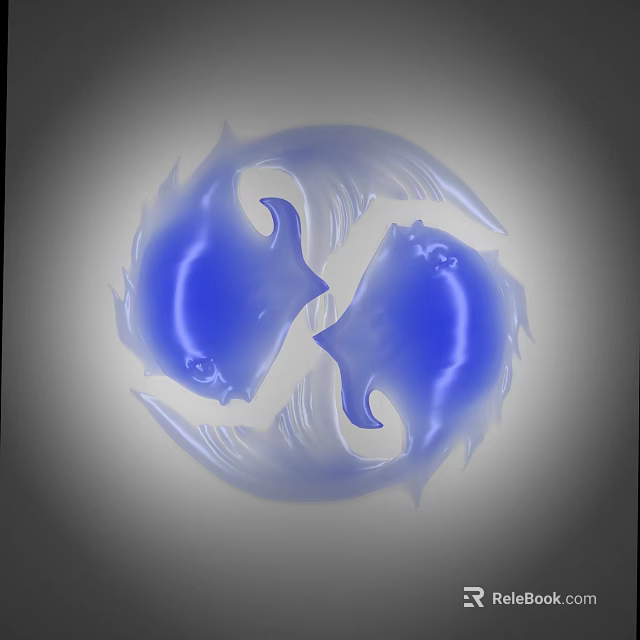 Blue Aquatic Fish Intertwined in Circular Design Against Gray Background 3d model 
