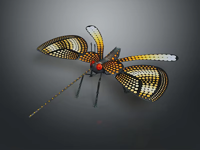 Handcrafted Dragonfly Art Piece With Yellow Black Wings Red Head And Grid Design 3d model