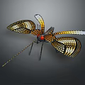 Handcrafted Dragonfly Art Piece With Yellow Black Wings Red Head And Grid Design
