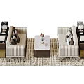 Modern Beige Sofa and Coffee Table Set With Area Rug and Accent Chairs