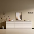 Modern White Entryway Console Cabinet With Decorative Items Plant And Wall Art