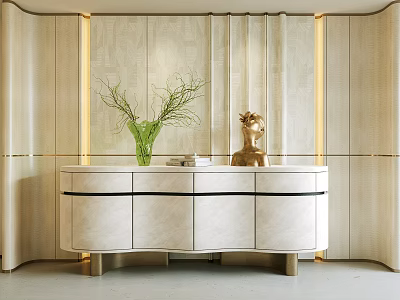 Elegant Curved Marble Sideboard Cabinet With Exquisite Decorations For Modern Luxury Home Dining Space 3d model