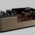 Dessert Shop Display Counter With Assorted Cupcakes Macarons Striped Design And Gold Trim