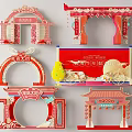 Traditional Chinese Festive Decorations With Red Arch Frames Lanterns And Fortune Characters 3d model