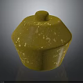 Yellow Hexagonal Container With Round Top Lid And Speckled Surface Design